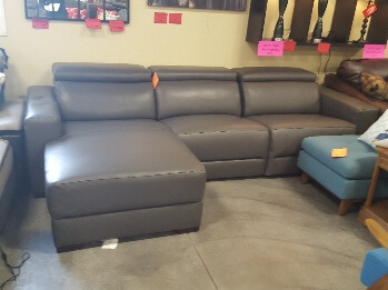 Jason Furniture Nevio Charcoal Leather Power Reclining 3-Piece Sectional with Left-Hand Chaise