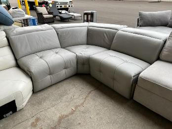 Silver Leather 3-Piece Sectional with Tufted Accents (unfinished on the sides)
