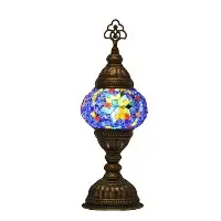 Import Corner Turkish Antique Bronze Table Lamp with 3-Inch Small Mosaic Glass Shade