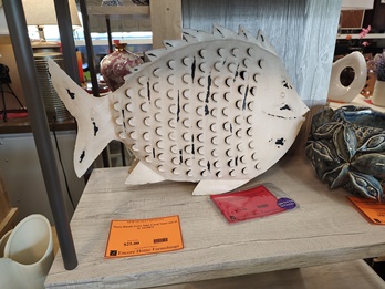 Three Hands Distressed White Metal Fish Table Top Decor