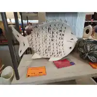 Three Hands Distressed White Metal Fish Table Top Decor