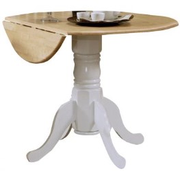 Coaster White & Natural Finish Round Drop-Leaf Dining Table