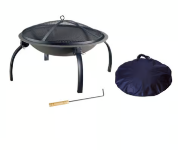 29.5-inch Steel Round Wood Fire Pit with Carry Bag