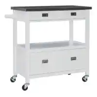 Powell White Kitchen Cart with Stainless Steel Top