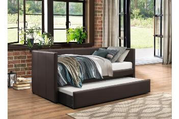 Homelegance Dark Brown Faux Leather Day Bed with Trundle