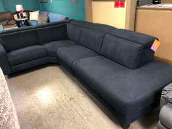 Jason Furniture Dark Blue Fabric Power Reclining Sectional with Right-Hand Chaise