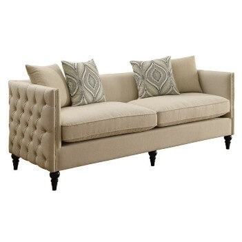 Coaster Oatmeal Linen Sofa with Tufted Accents