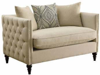 Coaster Oatmeal Linen Loveseat with Tufted Accents