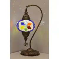 Import Corner Turkish Antique Bronze Table Lamp with 7-Inch Hanging Mosaic Glass Shade & Touch Sensor