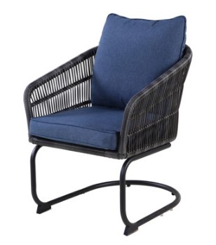 Outdoor Charcoal PVC Wicker C-Spring Chair with Blue Cushions