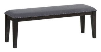 Homelegance Larchmont Black Bench with Grey Upholstery & Nailhead Trim