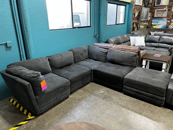 Ethan Charcoal Fabric 4-Piece Sectional with Storage Ottoman & Tufted Accents