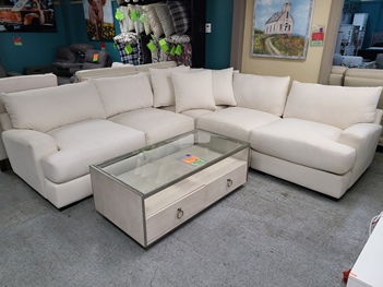 Synergy Light Cream Fabric 5-Piece Sectional with Deep Seating