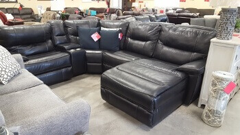 Jason Furniture Black Leather 5-Piece Power Reclining Sectional with Console & Right-Hand Chaise
