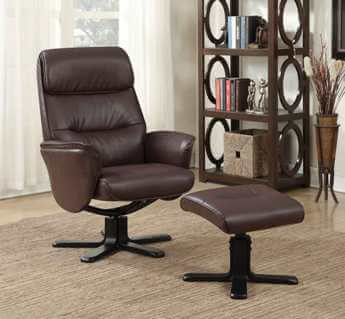 Coaster Dark Burgundy Faux Leather Swivel Recliner & Ottoman
