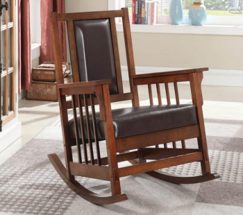 Coaster Mission Style Rocking Chair with Dark Brown Faux Leather Upholstery