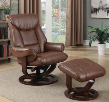Coaster Chestnut Faux Leather Recliner with Ottoman