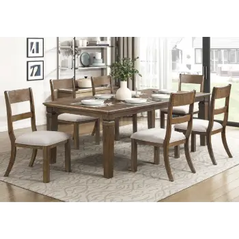 Homelegance Quinn Light Brown Finish Dining Set with 1 Leaf & 6 Chairs