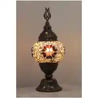 Import Corner Turkish Antique Bronze Table Lamp with 3-Inch Small Mosaic Glass Shade