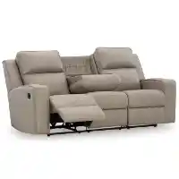 Ashley Linfield Pebble Reclining Sofa with Drop-Down Table & Cupholders