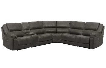 Ashley Wentford Charcoal Microsuede 6-Piece Power Reclining Sectional with Power Headrests (blemish)