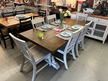 Emerald Hadley Dining Set with Trestle Table & 6 Chairs