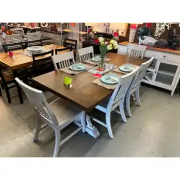 Emerald Hadley Dining Set with Trestle Table & 6 Chairs