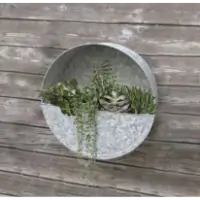 Galvanized Silver Metal Round Wall Planter