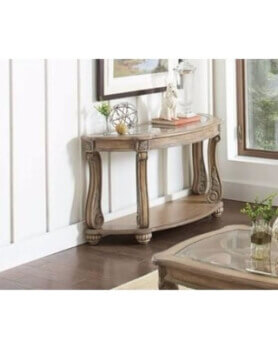 Coaster Antique Linen Finish Half-Round Console Table with Carved Accents