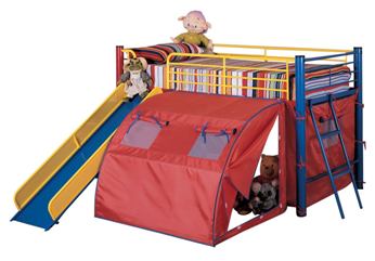 Coaster Red, Blue & Yellow Twin Bunk Bed with Slide & Tent