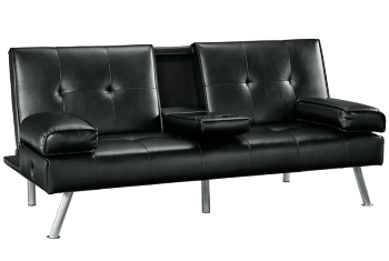Ashley Miami Black Faux Leather Sofa Bed with Drop-Down Console