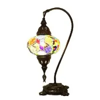 Import Corner Turkish Antique Bronze Table Lamp with 7-Inch Hanging Mosaic Glass Shade & Touch Sensor