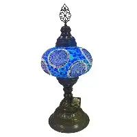 Import Corner Turkish Antique Bronze Table Lamp with 7-Inch Small Mosaic Glass Shade & Touch Sensor