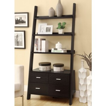 Coaster Dark Walnut Ladder Style Bookcase with Cabinet Base