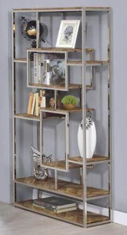Coaster Metal & Wood-Look Bookcase with Cubbies