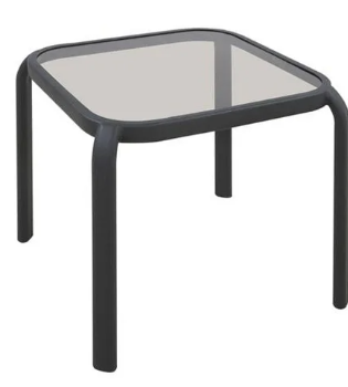 Black Steel Square Outdoor Side Table with Glass Top