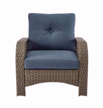 Walnut PVC Wicker Outdoor Chair with Navy Blue Cushions