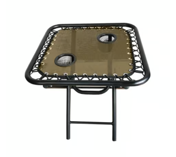 Tan Mesh Folding Side Table with Cupholders