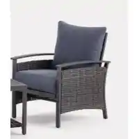 Outdoor Black Powdered-Coated Steel Framed Chair with Blue Cushions