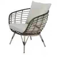 Contoured Brown PVC Wicker Outdoor Chair with Beige Cushions