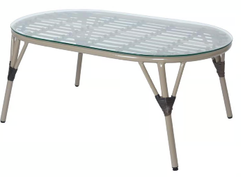 Oval Brown PVC Wicker Outdoor Coffee Table with Glass Top
