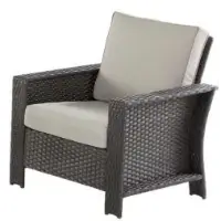 Dark Brown PVC Wicker Chair with Beige Cushions