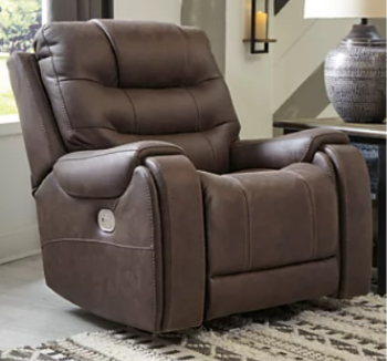 Ashley Yellen Weathered Faux Leather Power Recliner with Power Headrest