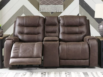 Ashley Yellen Weathered Faux Leather Power Reclining Console Loveseat with Power Headrests