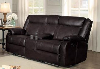 Homelegance Jude Dark Brown Leather Gel Match Gliding/Reclining Console Sofa