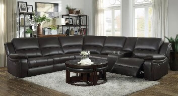 Homelegance Falun Dark Brown Leather Gel Match 6-Piece Power Reclining Sectional with Console
