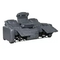 Homelegance Apex Slate Blue Leather Dual Power Reclining Sofa with Heat, Massage & USB