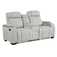 Homelegance Ronan Grey Reclining Console Loveseat with Speakers, LEDs & USB