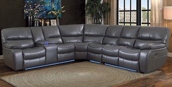 Homelegance Pecos Charcoal Leather Gel Match 4-Piece Power Reclining Sectional with Console