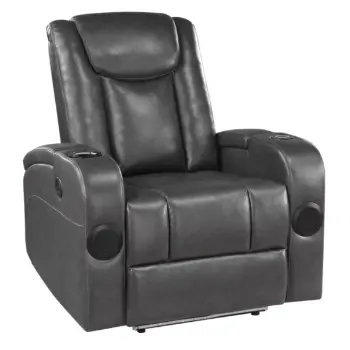 Homelegance Charcoal Faux Leather Dual Power Recliner with Speaker, Cooling Cupholder, LED Lighting & Wireless Charging
